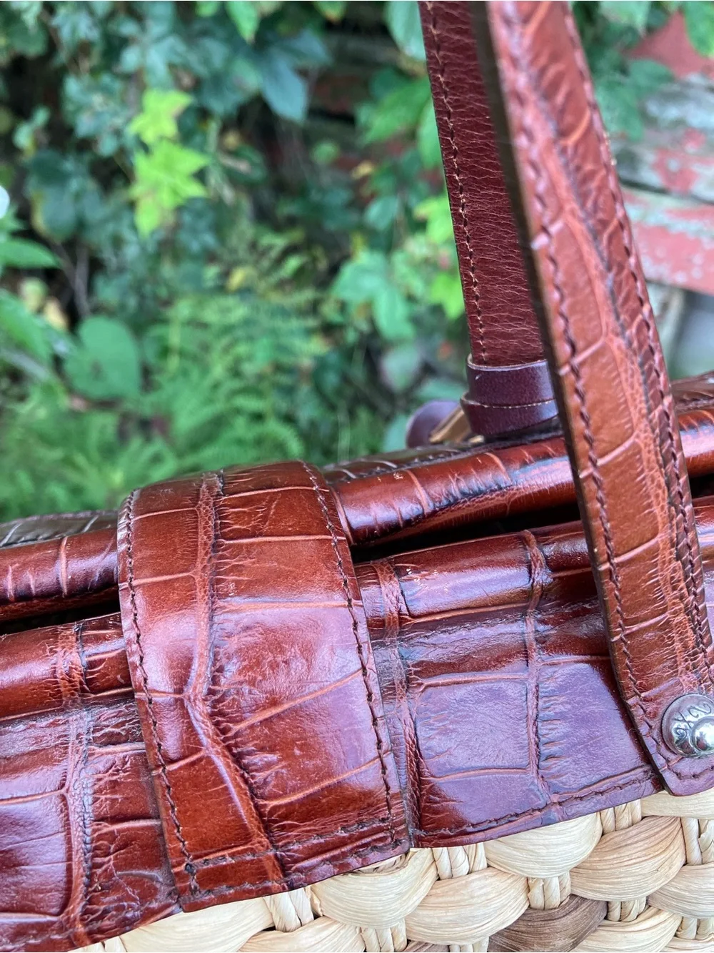 Vintage Brighton Natural Straw Purse w/ Brown Trim & Whimsical Heart Charm